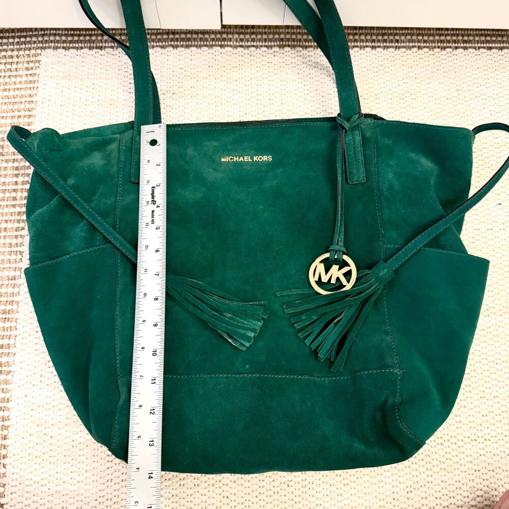 Michael Kors Ashbury Large Suede Grab Bag - Emerald, Gold Accents, Dust Bag - Picture 8 of 12